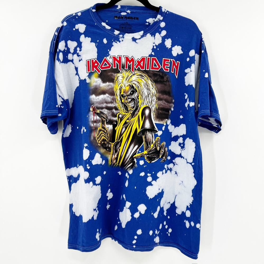 Iron Maiden Unisex Blue Tie Dye Skull Graphic T Shirt Tee Top Size L‎